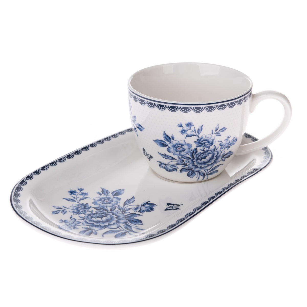 Porcelánový hrnek s podnosem Blue Rose