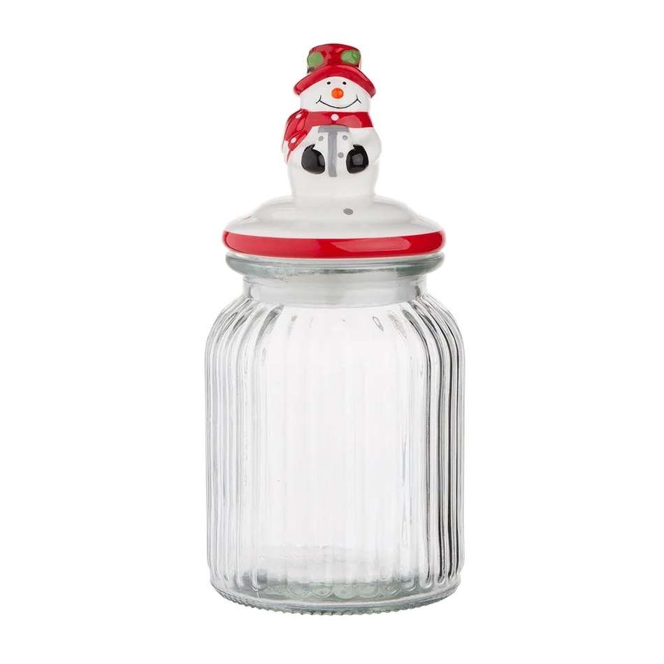 Altom Skleněná dóza s keramickým víčkem Snowman 900 ml Altom