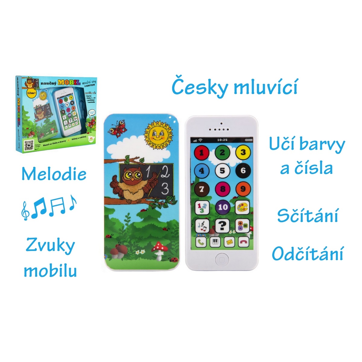 Naučný mobilní telefon moudré sovy s krytem