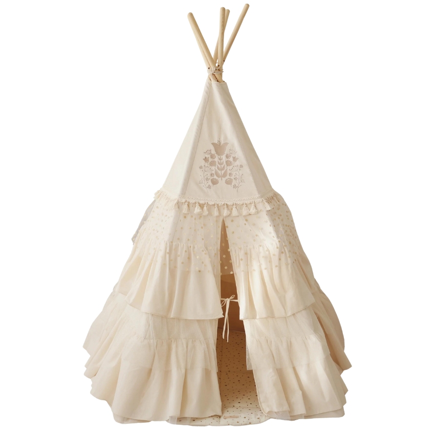 Moi Mili Béžový bavlněný teepee stan s podložkou Boho 170 x 130 cm