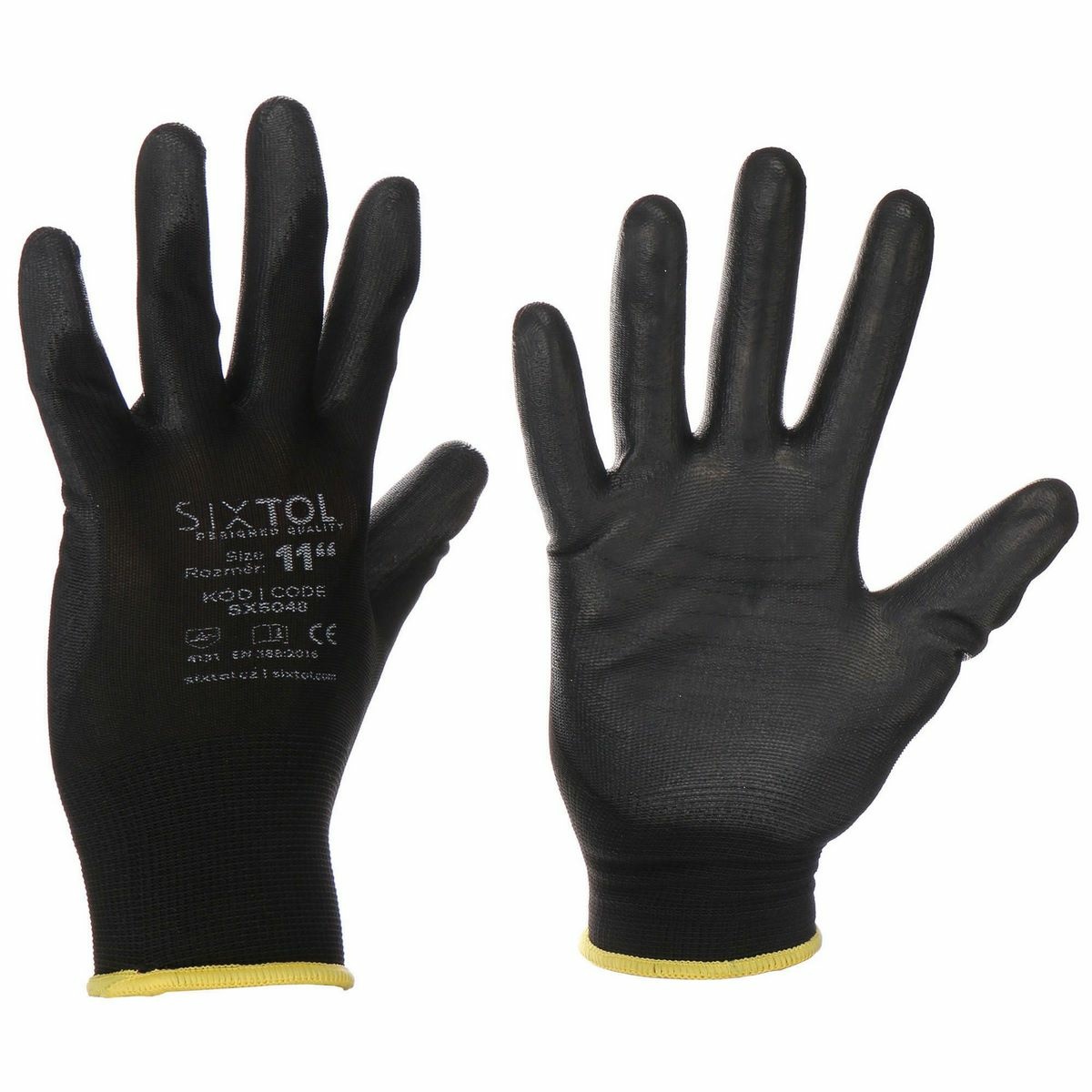 Sixtol Pracovní polyesterové rukavice GLOVE PE-PU 11 černá